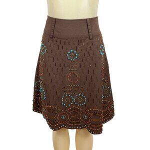 Basil & Maude Embellished Beaded Brown A-Line Skirt Size 2